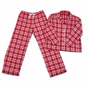 J. Crew 100% Cotton Plaid Flannel Pajama Set Red White | Size Medium